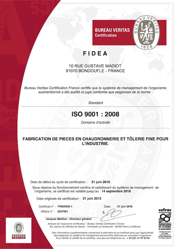 CERTIFICAT6357061 FIDEA 9001